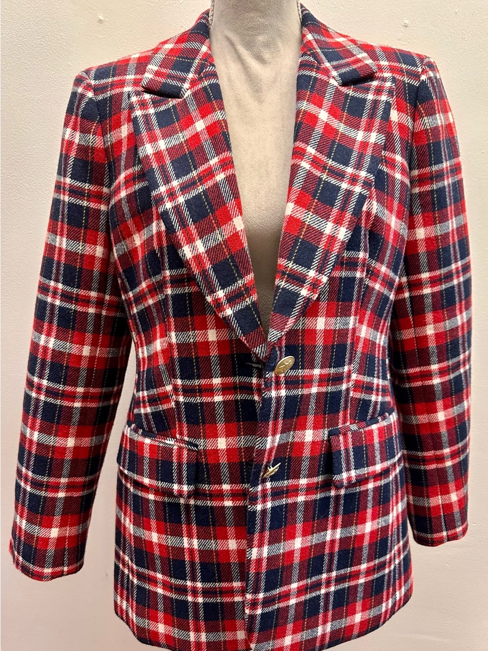 Red & Navy Plaid Women's Blazer